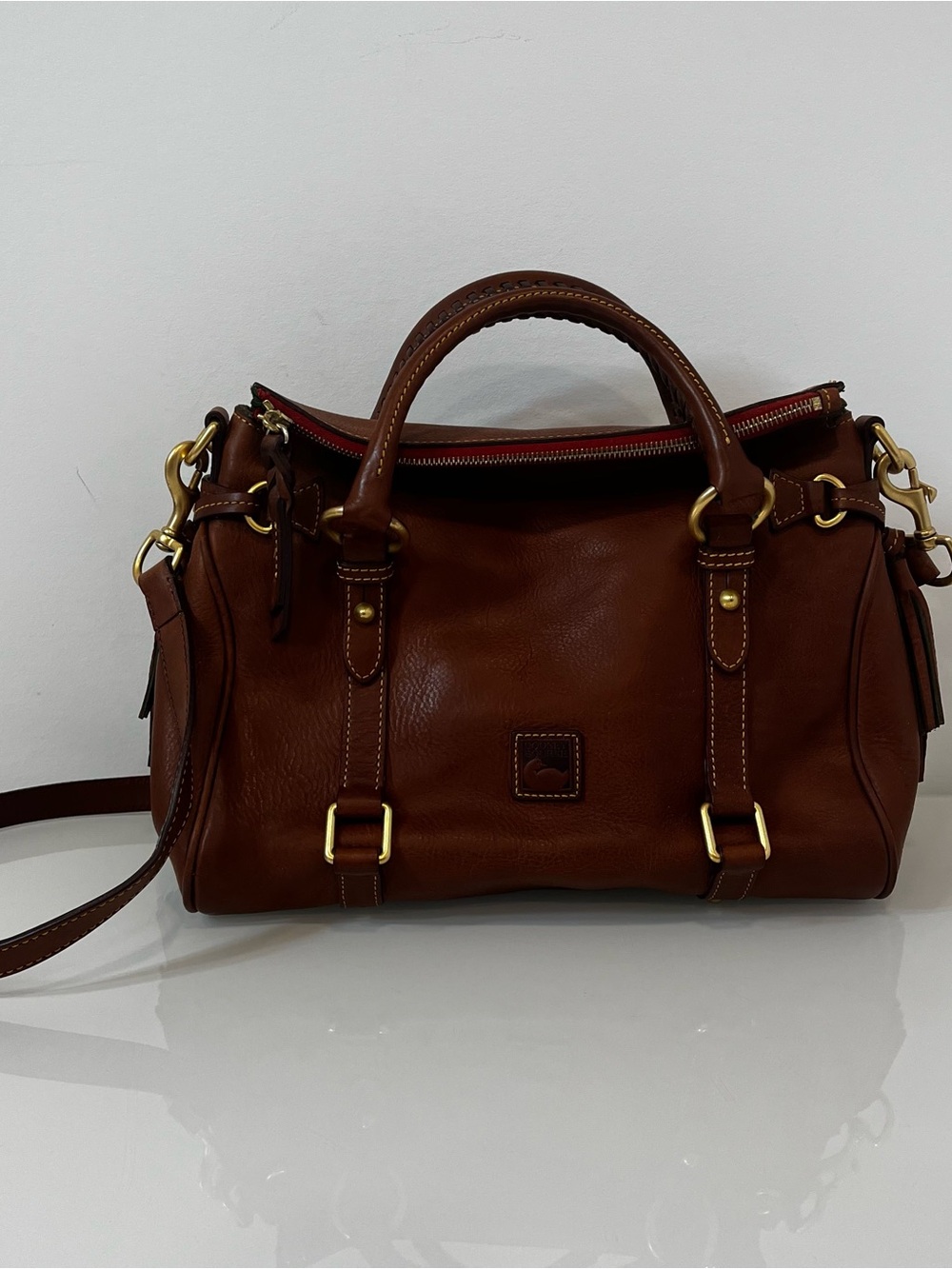 Dooney & Bourke Florentine Purse Brown Leather Satchel Brass Hardware Exc Cond